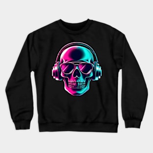 Skull head with a pair of headphones and sunglasses Crewneck Sweatshirt